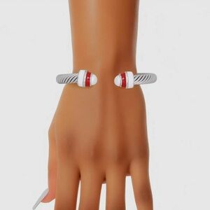 Delta Sigma Theta Sorority Red and White Pearl Cable Classic Bangle